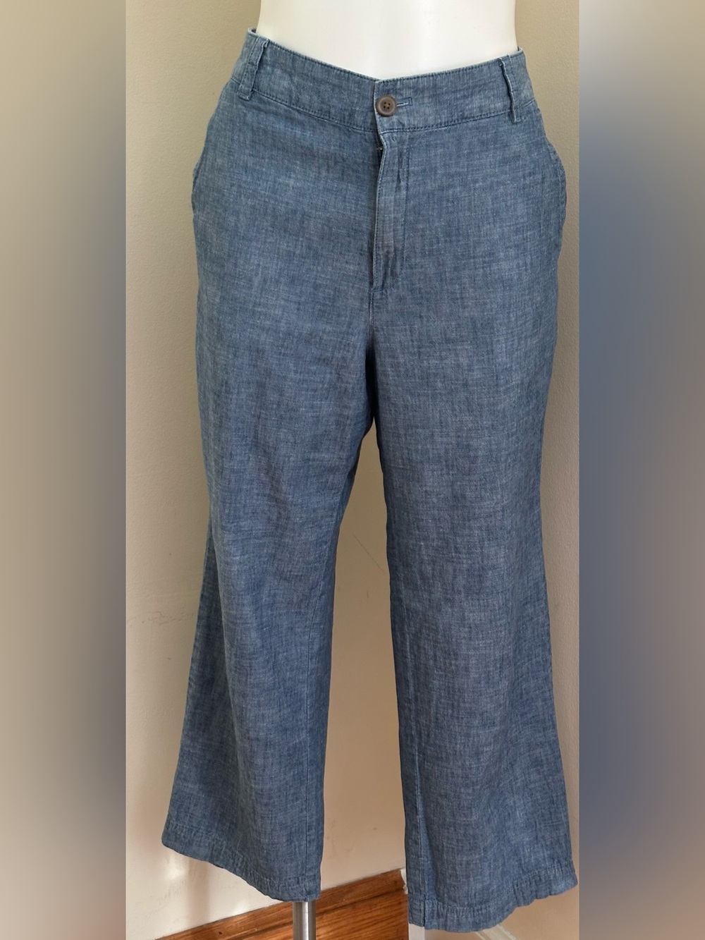 GAP Girl Friend  Khaki Blue Linen-Blend Wide Leg Capris  Light Material Sz 14